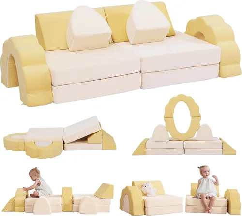 Vista 8 de LOAOL Sofá de Juego para Niños 10 Piezas, Sofá de Juego Modular para Niños, Sofá de Espuma Multifuncional para Niños Pequeños, Sofá de Juego