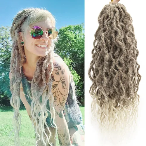 Vista 34 de Rastas de cabello sintético de ganchillo de 16 pulgadas, rastas suaves con extremos rizados, extensiones de rastas sintéticas bohemias de ganchillo