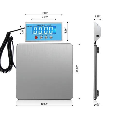 Vista 8 de Báscula de envío de 440 libras con alta precisión, báscula postal de acero inoxidable resistente con sujeción/tara, báscula de envío digital