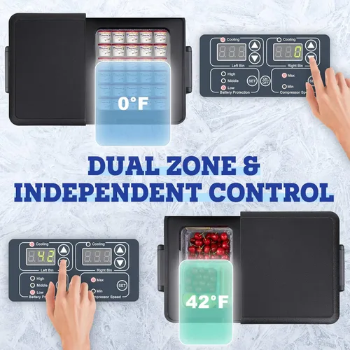 Vista 2 de Setpower PT35 - Refrigerador de coche con cubierta, refrigerador portátil de doble zona de 37 cuartos de galón, refrigerador de coche de 12 voltios