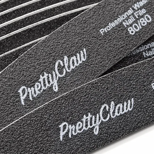 Vista 8 de PrettyClaw 50 limas de uñas profesionales de grano 80/80, lima de uñas acrílicas de media luna, centro de plástico, tablero de esmeril de doble cara