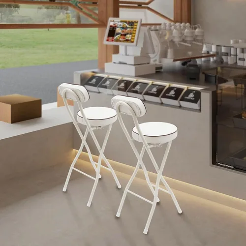 Vista 4 de Taburete de bar plegable con respaldo, taburete plegable alto, taburetes portátiles acolchados, taburetes plegables de altura de mostrador