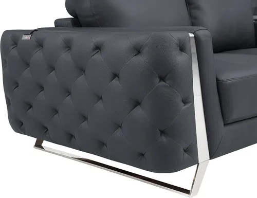 Vista 116 de Blackjack Furniture Reggio Collection - Sofás de cuero italiano de grano completo para sala de estar con marco de madera brasileña y acero Blanco