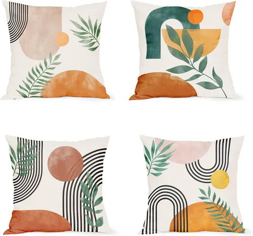 Vista 14 de Juego de 4 fundas de almohada bohemias azules y grises, decoración moderna de mediados de siglo, fundas de almohada geométricas abstractas de 16 x