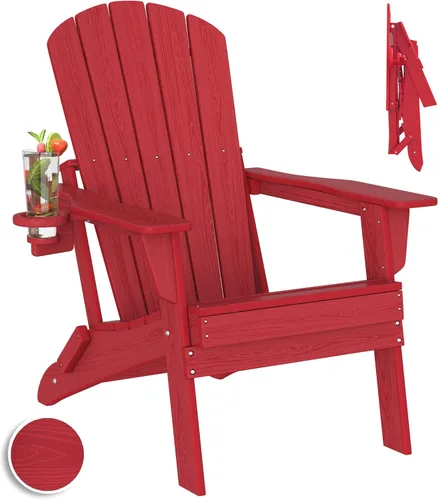 Vista 46 de Plawdlik Silla plegable Adirondack, probada por SGS, textura de madera con portavasos, resistente a todo tipo de clima, HDPE, cómoda para piscina