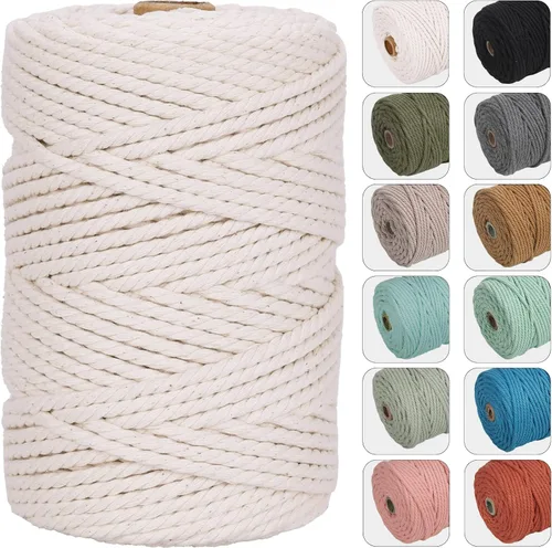 Vista 13 de NOANTA - Cuerda de macramé de 4 mm x 109 yardas color verde aguacate, cuerda de algodón para colgar en la pared, ganchos de plantas
