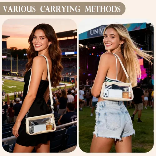 Vista 2 de Bolsa transparente para eventos de estadio, bolsa de hombro, pequeña bolsa transparente con correa ajustable para mujer para conciertos de estadio