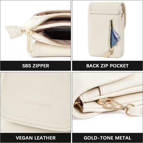 Vista 6 de BOSTANTEN Bolsos cruzados pequeños de cuero para mujer, bolso de diseñador para teléfono celular, cartera con correa ajustable