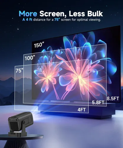 Vista 4 de 【Enfoque automático y 1080P】Alwtniet Mini proyector portátil, proyector inteligente de soporte 4K con WiFi y Bluetooth para exteriores, altavoz de 5