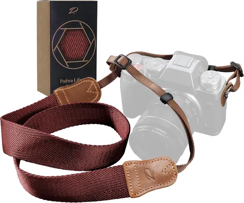 Vista 22 de Padwa Lifestyle Correa de Cámara Azul Verde Oscuro - Extremo de Cuero de Vaca Crazy Horse de Doble Capa, Correas de Cámara Tejidas de Algodón Puro