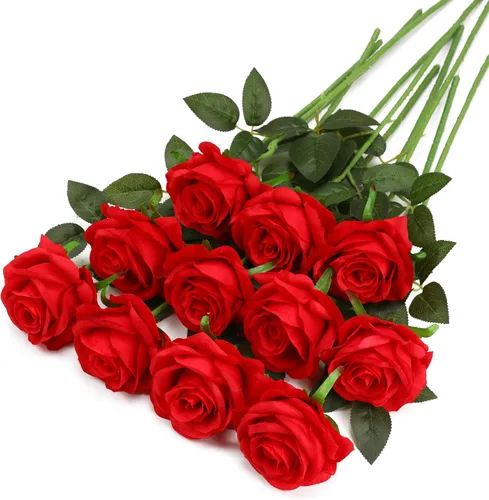 Vista 27 de Rosas Blancas Falsas Flores Artificiales - 16 Piezas Rosas Falsas Artificiales Flores de Seda con Tallos para Decoración de Centro de Mesa de Hogar