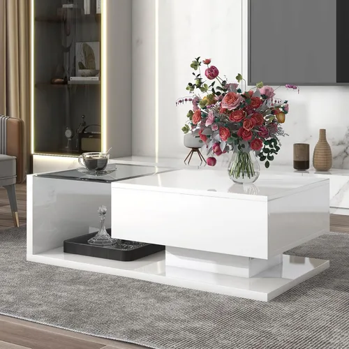 Vista 39 de Mesa auxiliar elevable, mesa auxiliar multifuncional con estantes abiertos, mesa de comedor moderna para sala de estar, oficina en casa (negro #004)