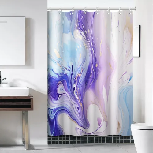 Vista 31 de Cortina de ducha pequeña en blanco y negro, moderno, abstracto, mármol, impermeable, estrecho, con ganchos, 36 x 72 pulgadas