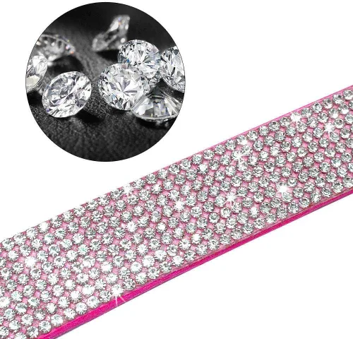 Vista 3 de Conjunto de collar y correa para perro y gato, material de piel de ante suave, deslumbrante y elegante con diamantes de imitación de cristal, collar