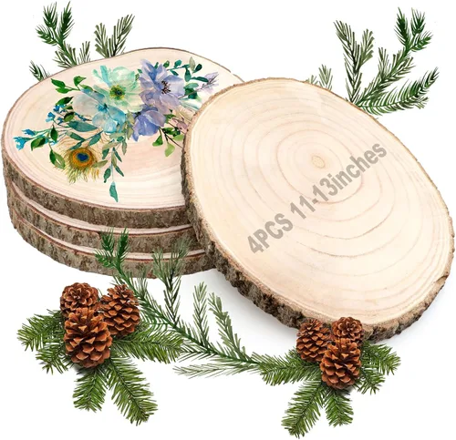 Vista 8 de ZOCONE 10 piezas de rebanadas de madera grandes de 9 a 10 pulgadas redondas sin terminar, rebanadas de madera de paulownia natural para centros