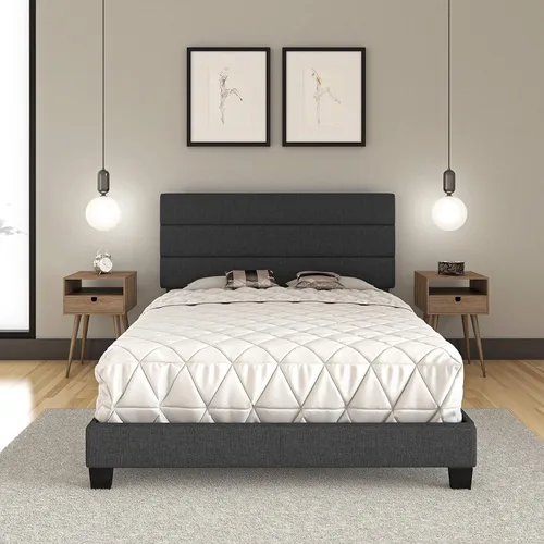Vista 22 de Boyd Sleep Milan cama tapizada de tamaño completo con plataforma de lino negro, con cabecera ajustable - Se requiere somier o base calificados