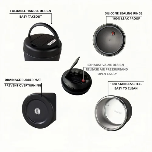 Vista 5 de Recipiente aislado para almuerzo de 40 onzas con bolsa térmica y cuchara plegable, tarro de alimentos de acero inoxidable a prueba de fugas, caja