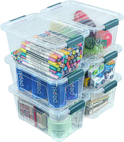 Vista 11 de EOENVIVS Contenedores de almacenamiento de plástico con tapas, paquete de 6, contenedores de almacenamiento de 7 cuartos con pestillo de hebilla