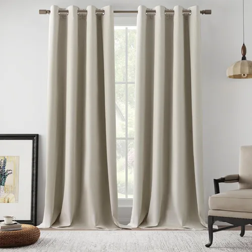 Vista 35 de Cortinas de Lino Beige con Bloqueo Total de Luz de 64 Pulgadas de Largo, Lino Sintético Texturizado con Bloqueo de Calor y Aislamiento Térmico
