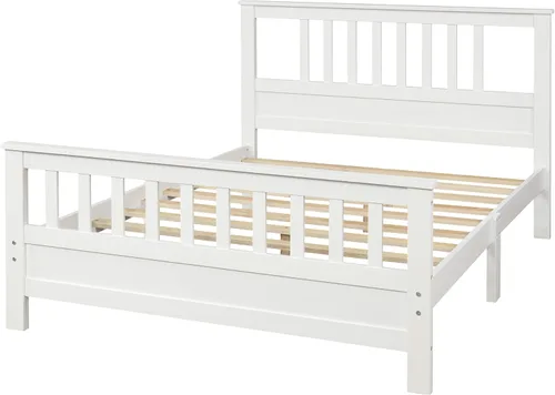 Vista 6 de Harper & Bright Designs Base de cama de plataforma blanca de tamaño matrimonial con cabecero y estribo, marco de cama matrimonial de madera