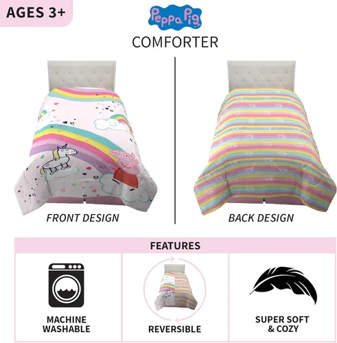 Vista 3 de Franco edredón reversible y muy suave para niños, ropa de cama de tamaño individualmatrimonial, Peppa Pig