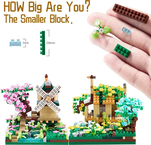 Vista 5 de Casa de flores DIY Four Seasons con árbol de flor de cerezo – 4 kits de lindos bloques de construcción de micro bloques de construcción para adultos