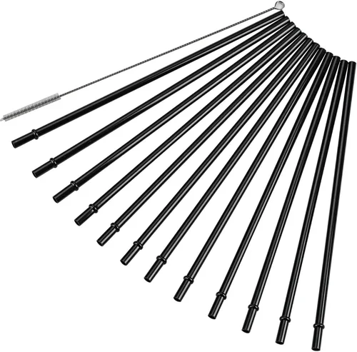 Vista 7 de DAKOUFISH Pajitas de repuesto de plástico negro de 7 pulgadas para mini tarros de 10 onzas y 12 onzas, juego de 12 popotes con cepillo de limpieza