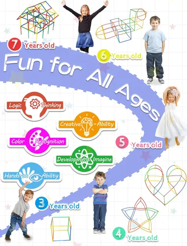 Vista 3 de 600 piezas, juguetes de construcción STEM, juguetes de constructor de pajitas, juegos de construcción de ingeniería mejorados para niños, desarrolla