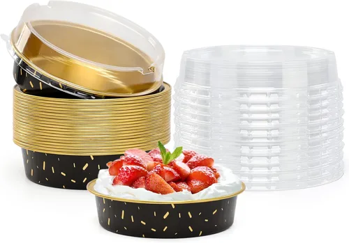 Vista 20 de Beasea Molde de papel de aluminio para tartas de 4 pulgadas, redondo, para horno, mini molde para tartas, 20 unidades de 8 onzas, moldes de aluminio