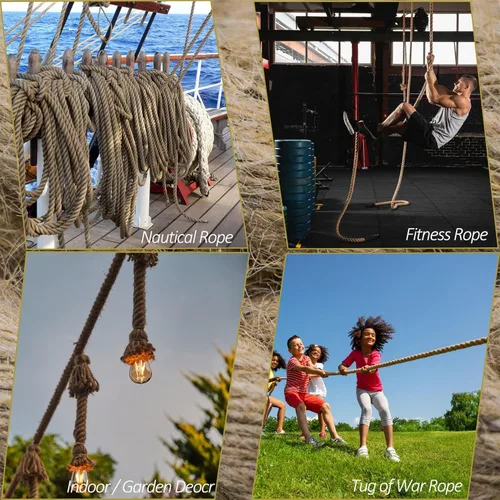 Vista 5 de Aoneky Cuerda de yute – Cuerda de cáñamo trenzada de 1/2 pulgada y 48 pies para manualidades, escalada, ancla, hamaca, náutico, poste rascador