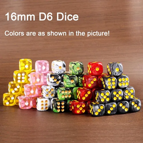 Vista 8 de Juego de 24 dados de 16mm de 6 caras, juego de dados D6 con patrón de perlas, dados estándar de 6 caras para Yahtzee, Bunco o enseñanza