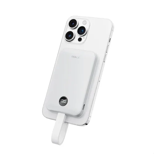 Vista 9 de iWALK Banco de energía magnético de 10000 mAh, cargador portátil inalámbrico de 30 W con cable USB-C de carga rápida, batería certificada Qi2 de 15