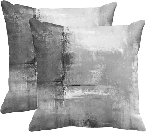 Vista 9 de Britimes - Juego de 2 fundas de almohada decorativas de arte moderno para el hogar, 16 x 16 pulgadas, fundas de almohada con pintura al óleo Gris