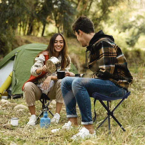 Vista 2 de Taburete trípode plegable rápido de 18 pulgadas de alto para acampar al aire libre, caminar, caza, senderismo, pesca, viajes, soporta 225 libras