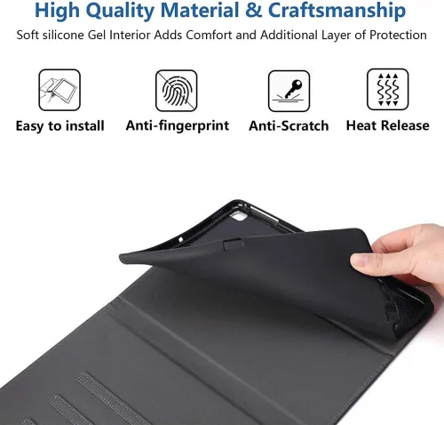 Vista 5 de Funda para Samsung Galaxy Tab A8 de 10.5 pulgadas (SM-X200/X205/X207), funda delgada de piel sintética con función de encendido y apagado automático