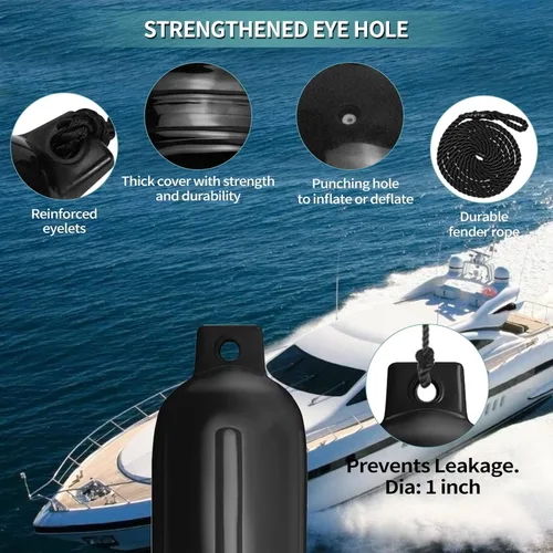 Vista 3 de Defensas de Barco Paquete de 4 4.5"/5.5"/6.5"/8.5" Defensas Marinas Inflables con Nervaduras con Líneas de Defensa 6.5ft Agujas y Bomba para Ojos