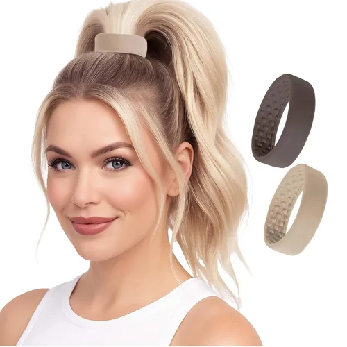Vista 17 de 2 ligas para el cabello flexibles PONY-O medianas, soportes para cola de caballo: para cabello fino a normal o ligeramente grueso (rubio y blanco)