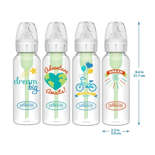 Vista 15 de Dr. Brown's Natural Flow Anti-Colic Options+ Biberón estrecho con diseño Dream Adventure, 8 oz/250 mL, con tetinas de flujo lento Nivel 1, 0m+