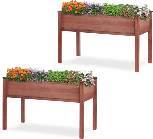Vista 13 de Cama de Jardín Elevada con Patas de 31x16x31 pulgadas, Maceta de Madera para Plantas de Exterior, Flores, Frutas, Vegetales y Hierbas