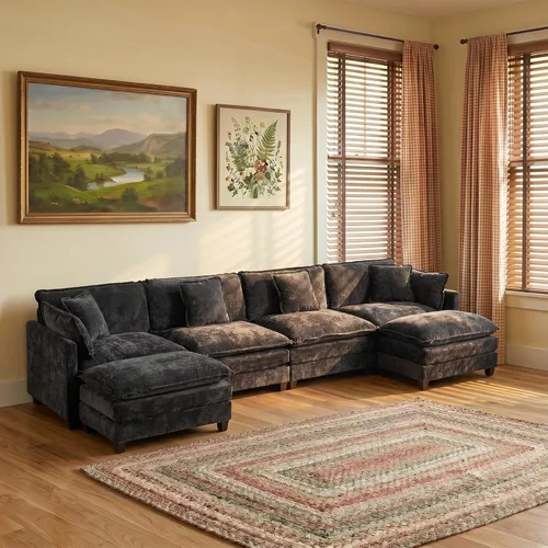 Vista 57 de Sofá modular modular de felpilla beige de 78 pulgadas para sala de estar, sofá modular de felpilla beige para sala de estar, sofás para sala