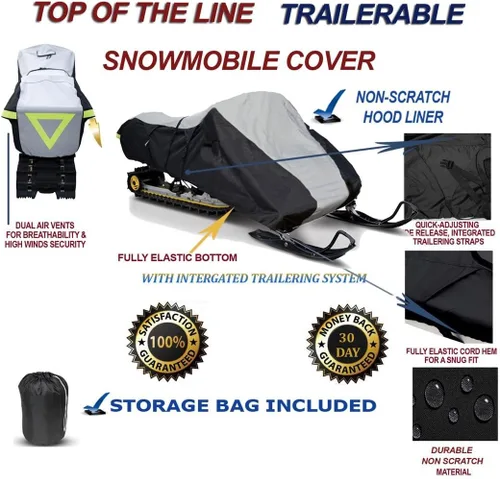 Vista 2 de Funda remolque para moto de nieve de 600 Denier compatible con el trineo de máquina de nieve Polaris Model 800 RMK Assault 155 LE 2014-2018.