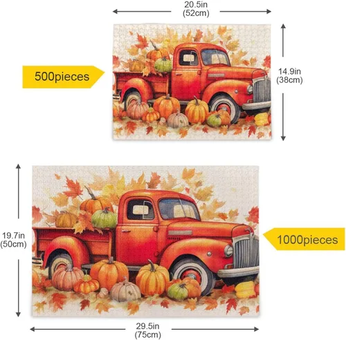 Vista 5 de Pumpkin Fall Truck Jigsaw Puzzles 500 Pieces for Adults with Mesh Storage Bag 2011711