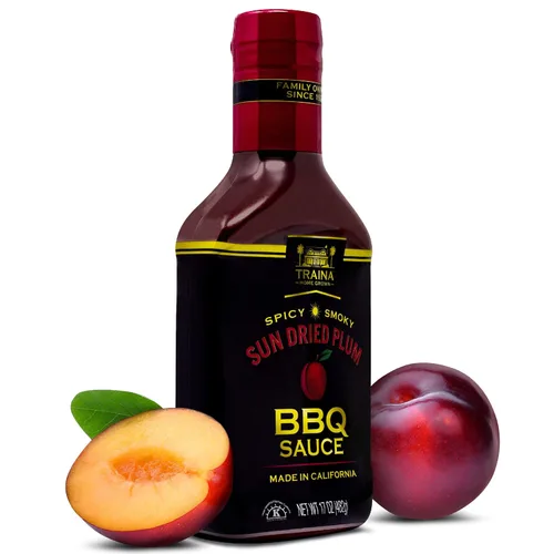 Vista 10 de Traina Home Grown California Salsa de barbacoa de albaricoque secado al sol, sin jarabe de maíz, sabor picante audaz empaquetado en botella de 17