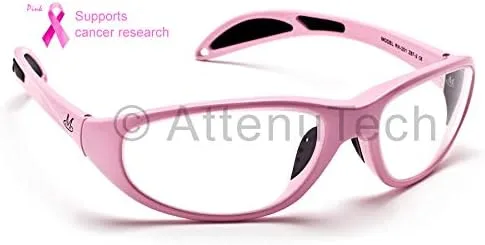 Vista 4 de Lentes de plomo con protección ocular contra radiación de rayos X, marco de nailon envolvente rosa Microlite Plus con varillas de agarre suave