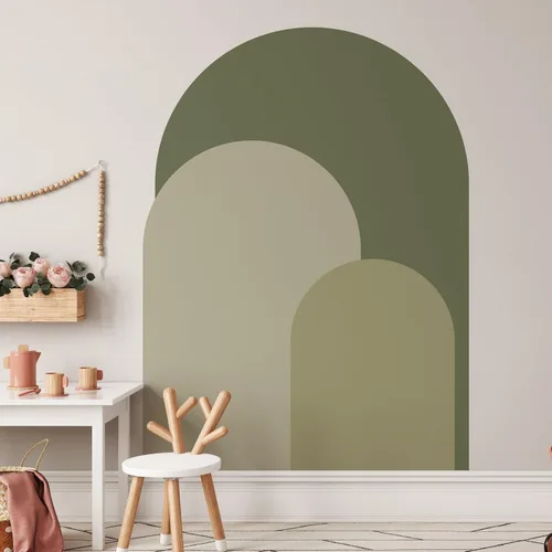 Vista 3 de Calcomanía de pared de arco moderno verde oliva, adhesivo de pared de arco para despegar y pegar, mural bohemio autoadhesivo extraíble, calcomanía