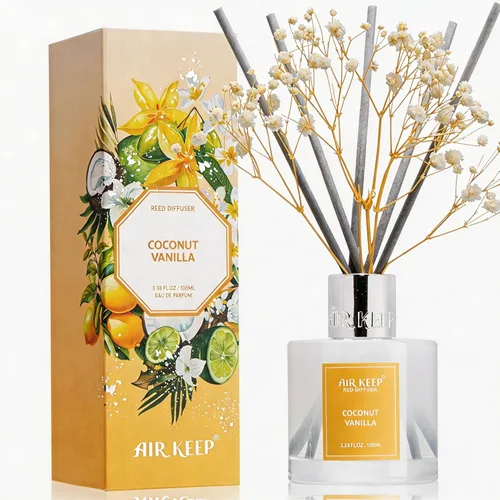 Vista 54 de Airkeep Juego de difusor de varillas – 3.38 onzas líquidas (3.4 fl oz), difusor de aroma de bambú para el hogar, incluye 8 varillas difusoras