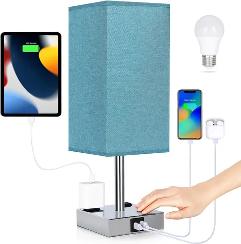 Vista 11 de Soilsiu - Lámpara de mesa para dormitorio, lámpara táctil pequeña con puertos de carga USB C+A y salidas de CA, lámpara de mesita de noche regulable