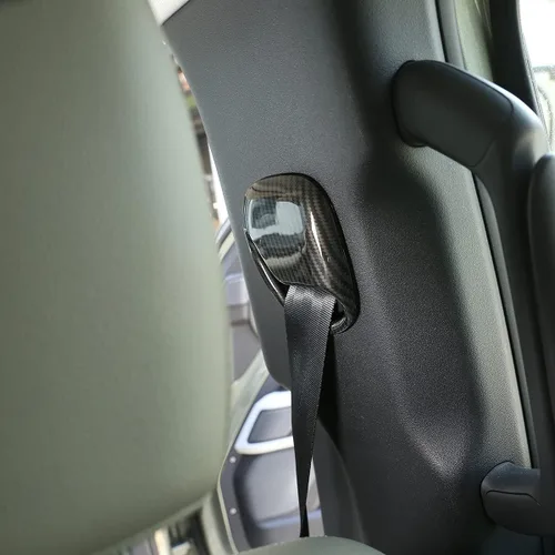 Vista 5 de 2 piezas de fibra de carbono ABS cromo cinturón de seguridad ajuste para Land Rover Defender 110 2020-2020 accesorios de coche (fibra de carbono)