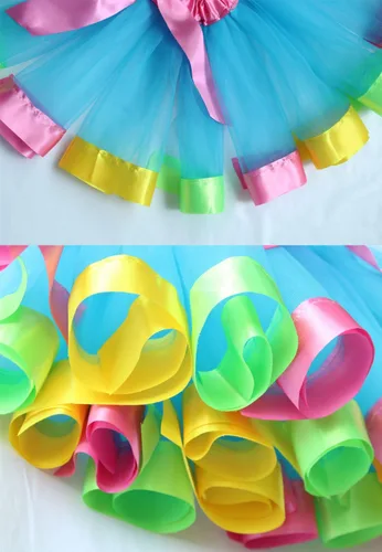 Vista 4 de BGFKS Falda tutú de tul de ballet en capas para niñas pequeñas con lazos coloridos para el cabello