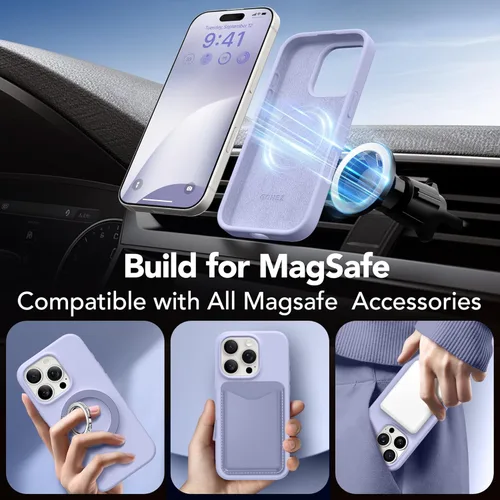 Vista 848 de GONEZ Funda magnética para iPhone 14, compatible con Magsafe, con protector de pantalla + protector de cámara, forro de microfibra antiarañazos